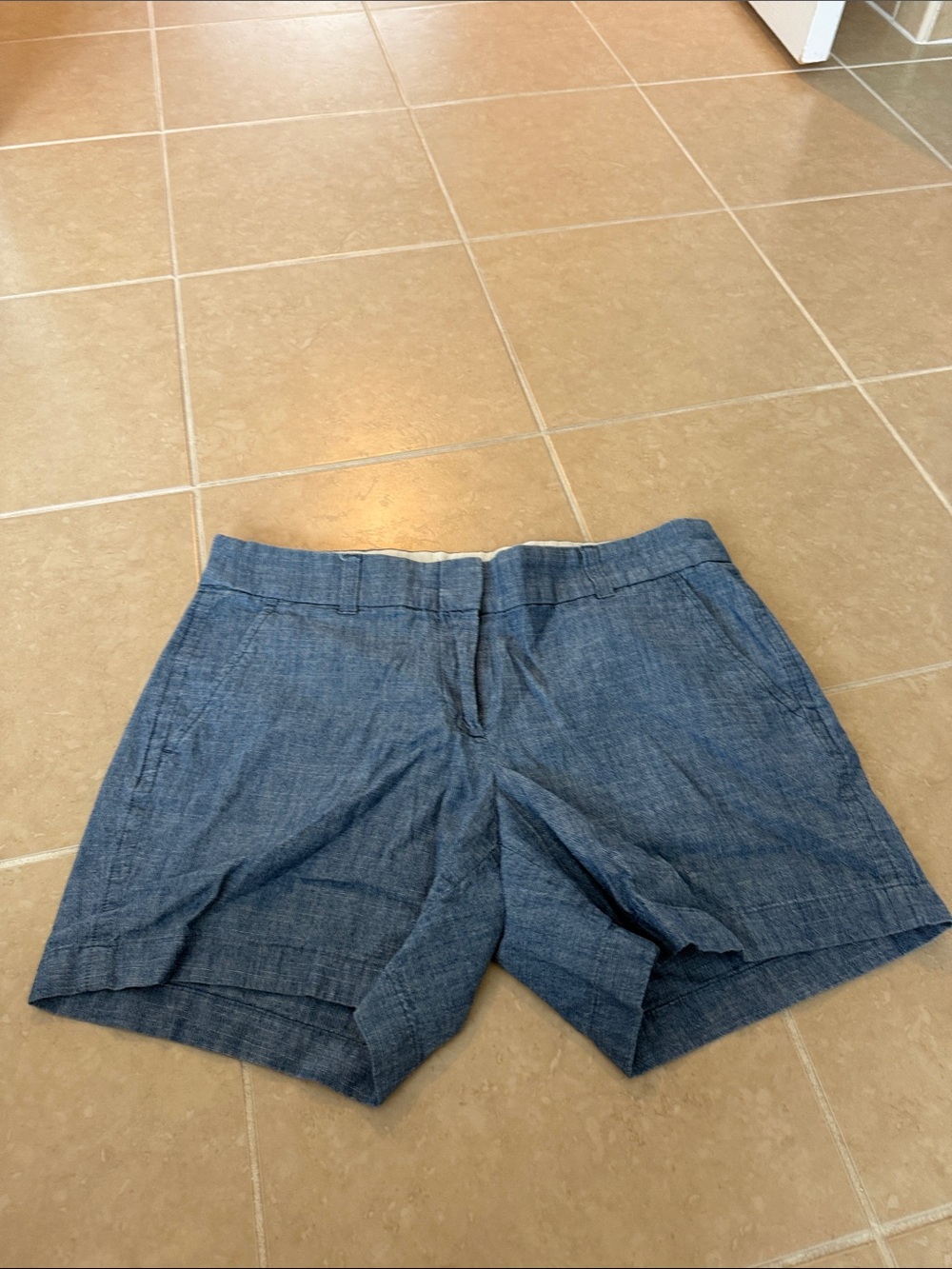 J. Crew Chambray Flat-Front Women’s Shorts in Denim Blue
